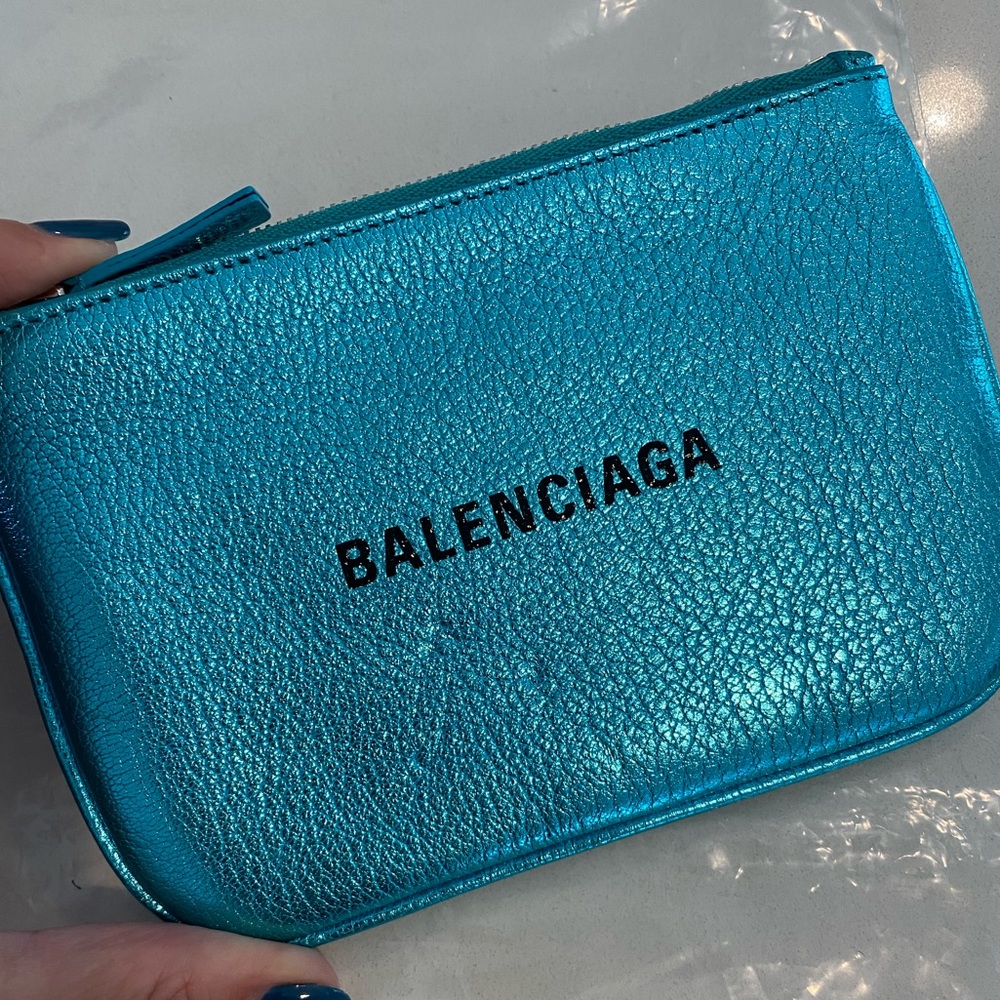 Balenciaga Everyday Pouch XS Turquoise metallic leather